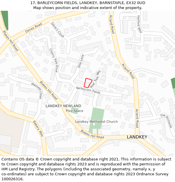 17, BARLEYCORN FIELDS, LANDKEY, BARNSTAPLE, EX32 0UD: Location map and indicative extent of plot