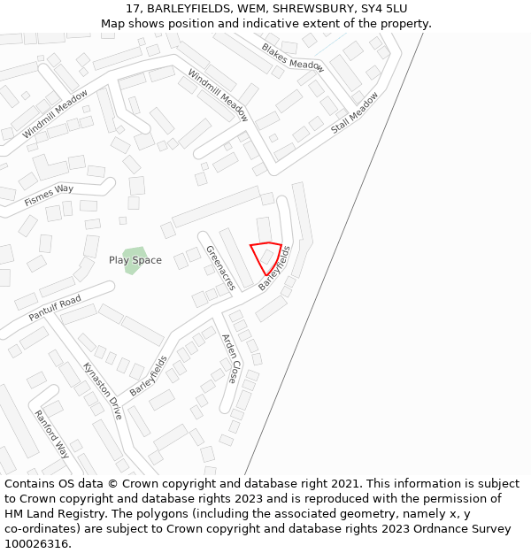 17, BARLEYFIELDS, WEM, SHREWSBURY, SY4 5LU: Location map and indicative extent of plot