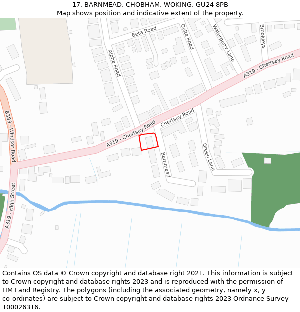 17, BARNMEAD, CHOBHAM, WOKING, GU24 8PB: Location map and indicative extent of plot