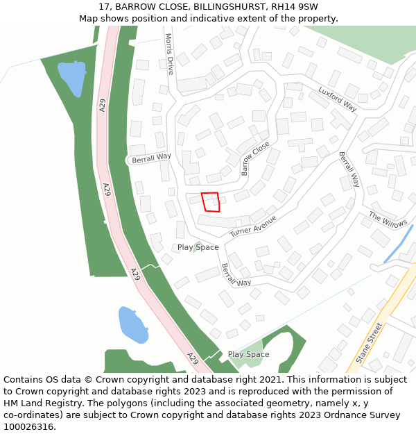 17, BARROW CLOSE, BILLINGSHURST, RH14 9SW: Location map and indicative extent of plot