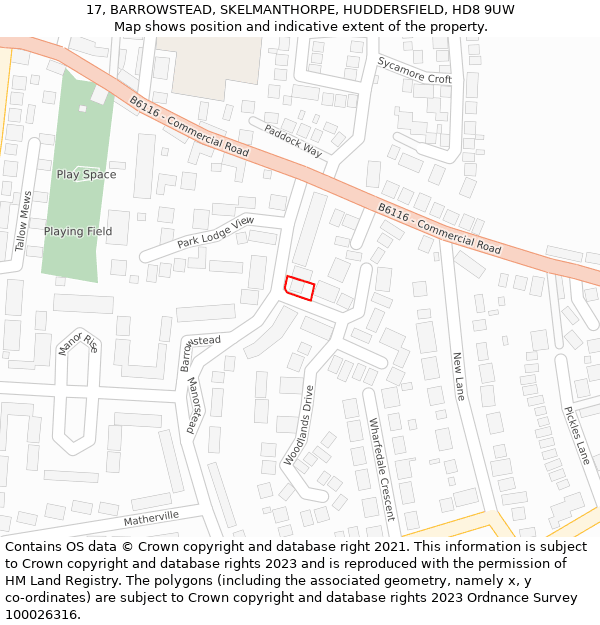 17, BARROWSTEAD, SKELMANTHORPE, HUDDERSFIELD, HD8 9UW: Location map and indicative extent of plot