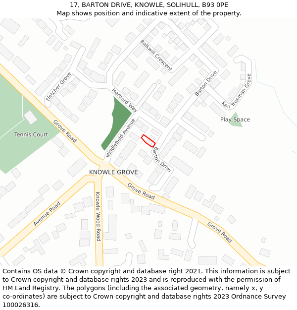 17, BARTON DRIVE, KNOWLE, SOLIHULL, B93 0PE: Location map and indicative extent of plot