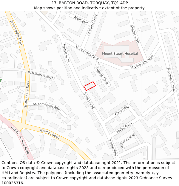 17, BARTON ROAD, TORQUAY, TQ1 4DP: Location map and indicative extent of plot