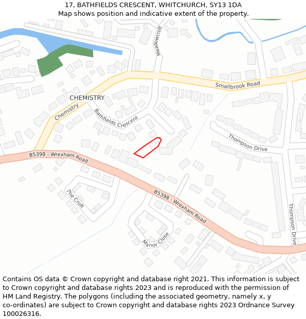 17, BATHFIELDS CRESCENT, WHITCHURCH, SY13 1DA: Location map and indicative extent of plot