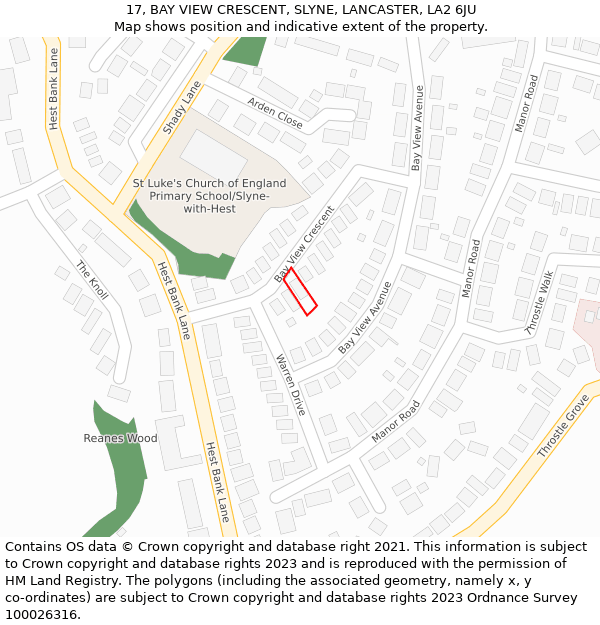 17, BAY VIEW CRESCENT, SLYNE, LANCASTER, LA2 6JU: Location map and indicative extent of plot