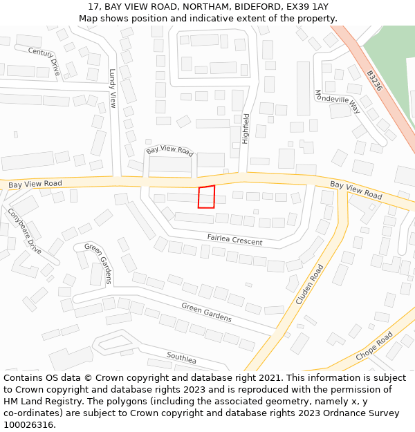 17, BAY VIEW ROAD, NORTHAM, BIDEFORD, EX39 1AY: Location map and indicative extent of plot