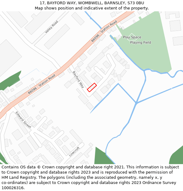 17, BAYFORD WAY, WOMBWELL, BARNSLEY, S73 0BU: Location map and indicative extent of plot