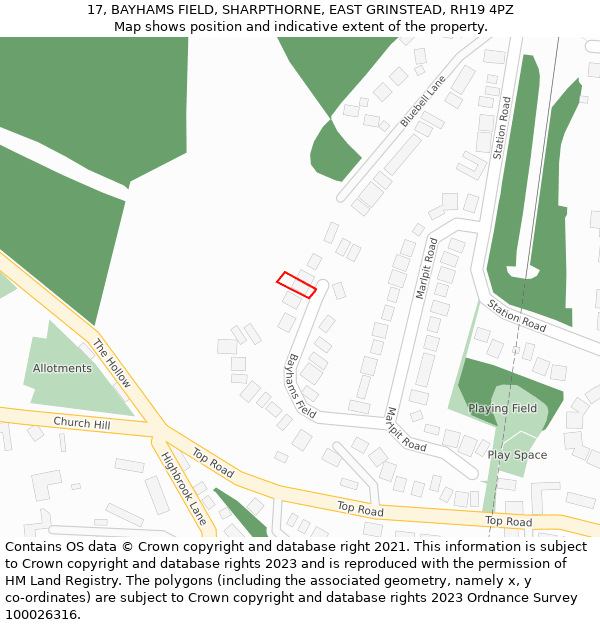 17, BAYHAMS FIELD, SHARPTHORNE, EAST GRINSTEAD, RH19 4PZ: Location map and indicative extent of plot