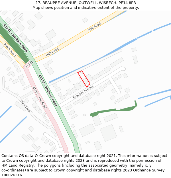 17, BEAUPRE AVENUE, OUTWELL, WISBECH, PE14 8PB: Location map and indicative extent of plot