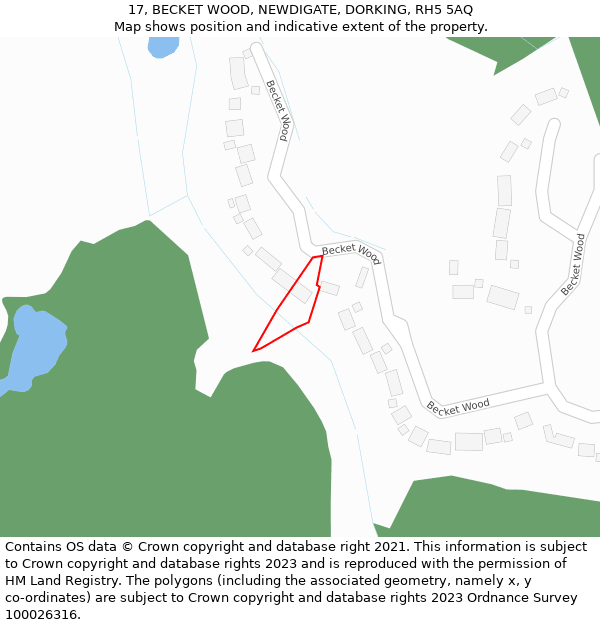 17, BECKET WOOD, NEWDIGATE, DORKING, RH5 5AQ: Location map and indicative extent of plot