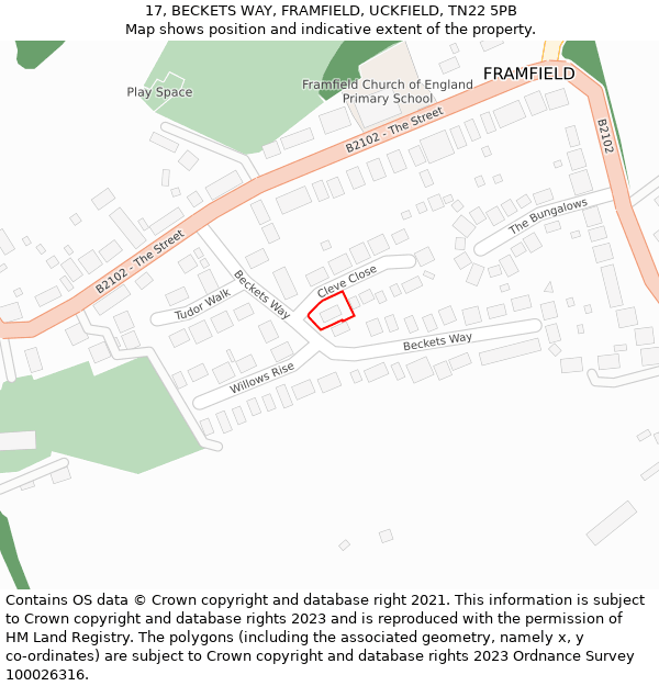 17, BECKETS WAY, FRAMFIELD, UCKFIELD, TN22 5PB: Location map and indicative extent of plot