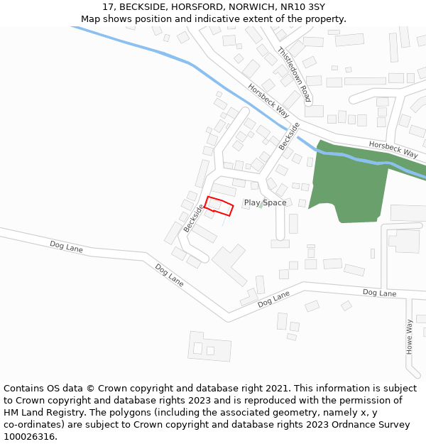 17, BECKSIDE, HORSFORD, NORWICH, NR10 3SY: Location map and indicative extent of plot