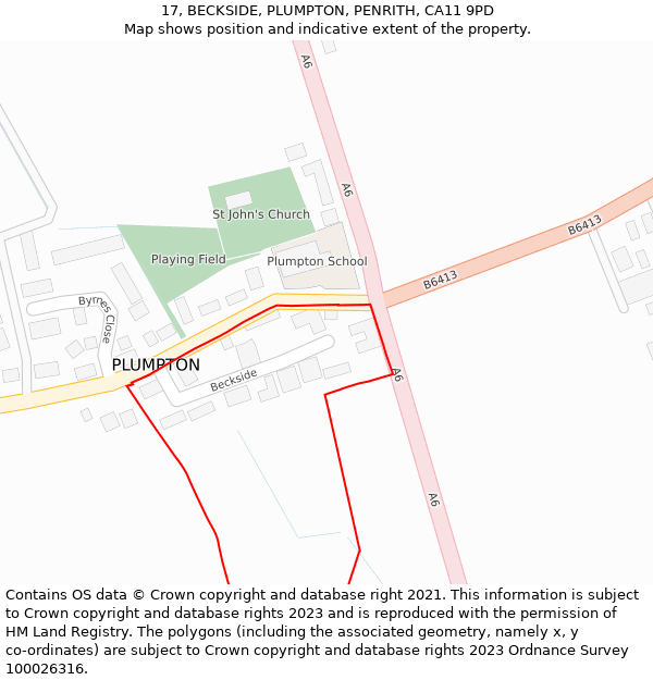 17, BECKSIDE, PLUMPTON, PENRITH, CA11 9PD: Location map and indicative extent of plot