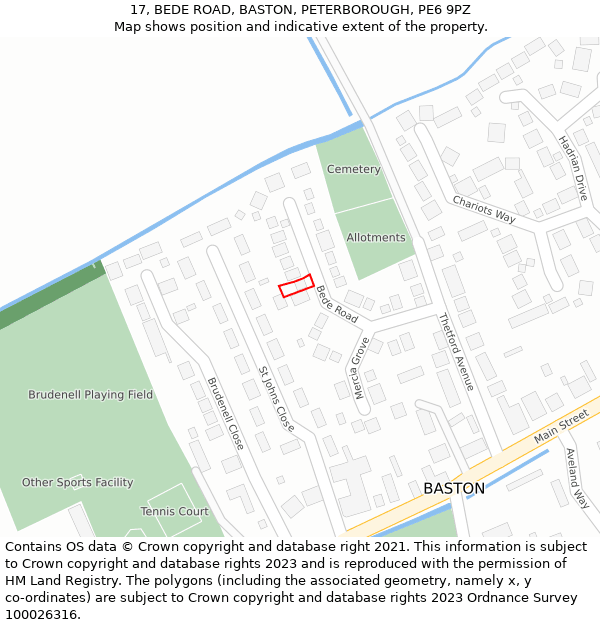 17, BEDE ROAD, BASTON, PETERBOROUGH, PE6 9PZ: Location map and indicative extent of plot