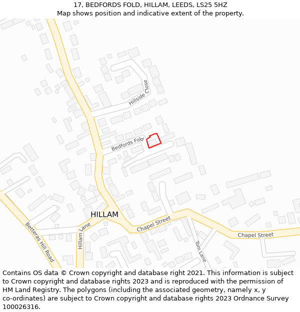 17, BEDFORDS FOLD, HILLAM, LEEDS, LS25 5HZ: Location map and indicative extent of plot