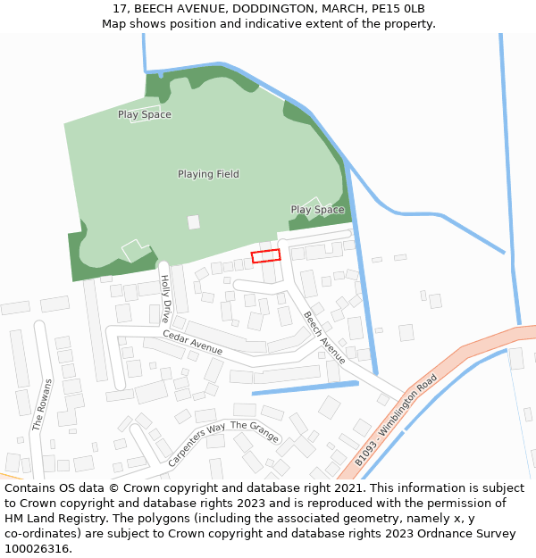 17, BEECH AVENUE, DODDINGTON, MARCH, PE15 0LB: Location map and indicative extent of plot