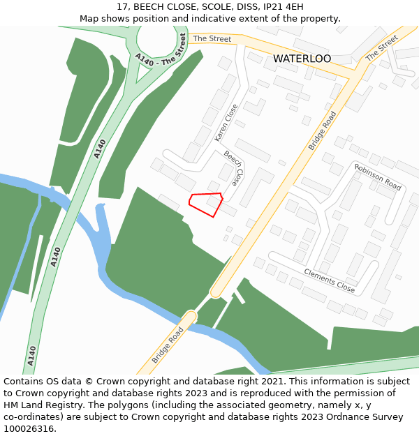 17, BEECH CLOSE, SCOLE, DISS, IP21 4EH: Location map and indicative extent of plot