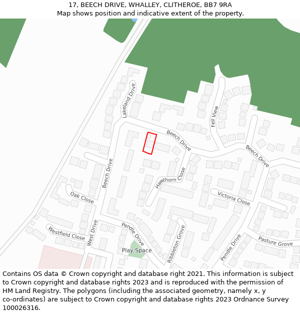 17, BEECH DRIVE, WHALLEY, CLITHEROE, BB7 9RA: Location map and indicative extent of plot