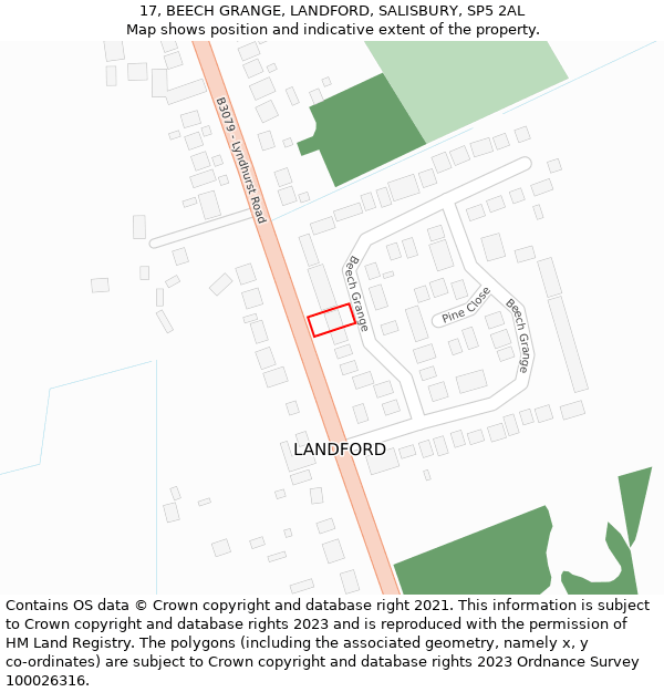 17, BEECH GRANGE, LANDFORD, SALISBURY, SP5 2AL: Location map and indicative extent of plot