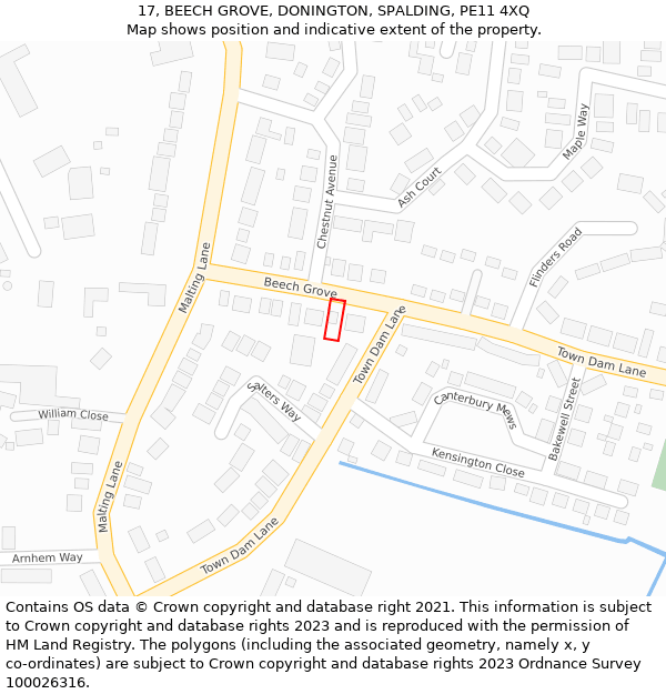 17, BEECH GROVE, DONINGTON, SPALDING, PE11 4XQ: Location map and indicative extent of plot