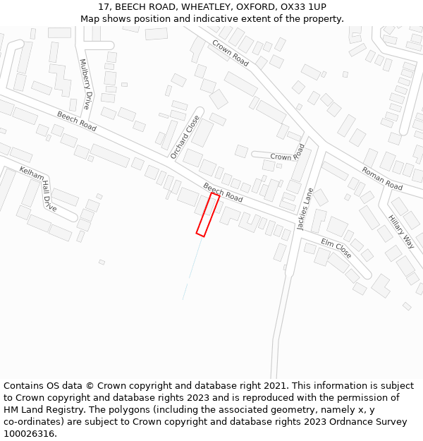 17, BEECH ROAD, WHEATLEY, OXFORD, OX33 1UP: Location map and indicative extent of plot