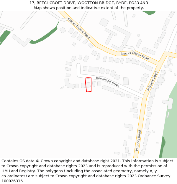 17, BEECHCROFT DRIVE, WOOTTON BRIDGE, RYDE, PO33 4NB: Location map and indicative extent of plot