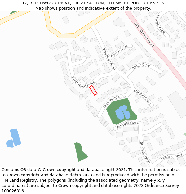 17, BEECHWOOD DRIVE, GREAT SUTTON, ELLESMERE PORT, CH66 2HN: Location map and indicative extent of plot