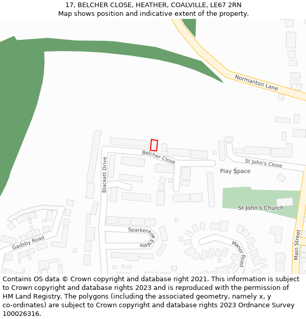 17, BELCHER CLOSE, HEATHER, COALVILLE, LE67 2RN: Location map and indicative extent of plot