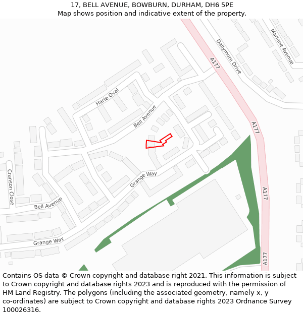 17, BELL AVENUE, BOWBURN, DURHAM, DH6 5PE: Location map and indicative extent of plot