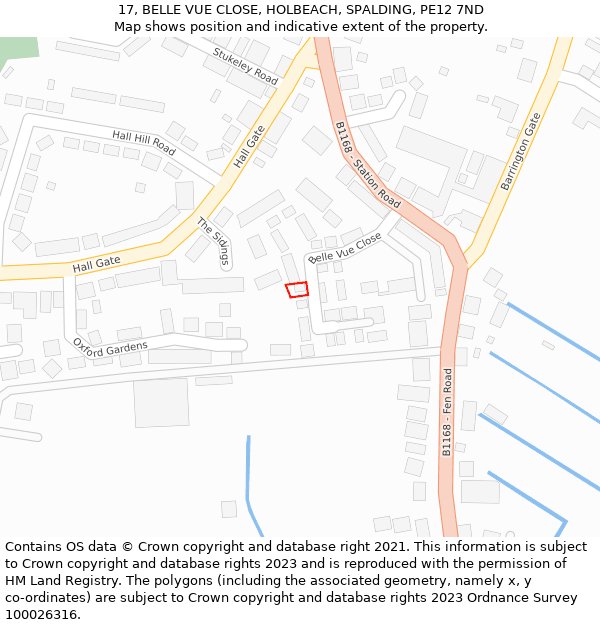 17, BELLE VUE CLOSE, HOLBEACH, SPALDING, PE12 7ND: Location map and indicative extent of plot