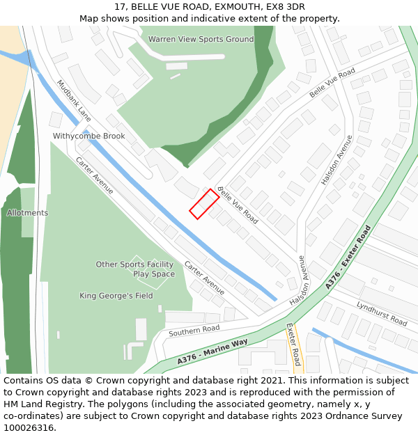 17, BELLE VUE ROAD, EXMOUTH, EX8 3DR: Location map and indicative extent of plot