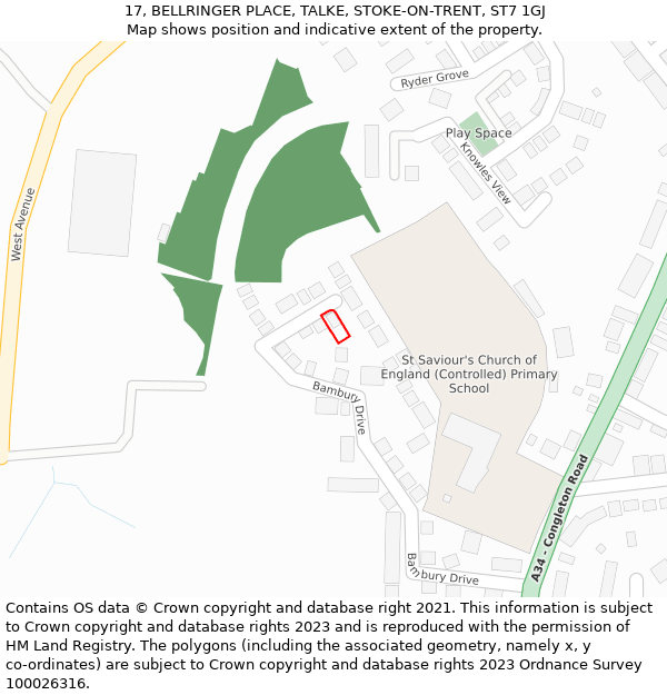 17, BELLRINGER PLACE, TALKE, STOKE-ON-TRENT, ST7 1GJ: Location map and indicative extent of plot