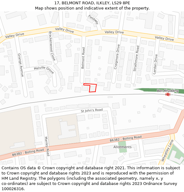 17, BELMONT ROAD, ILKLEY, LS29 8PE: Location map and indicative extent of plot