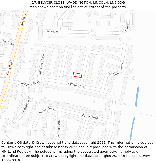 17, BELVOIR CLOSE, WADDINGTON, LINCOLN, LN5 9DG: Location map and indicative extent of plot