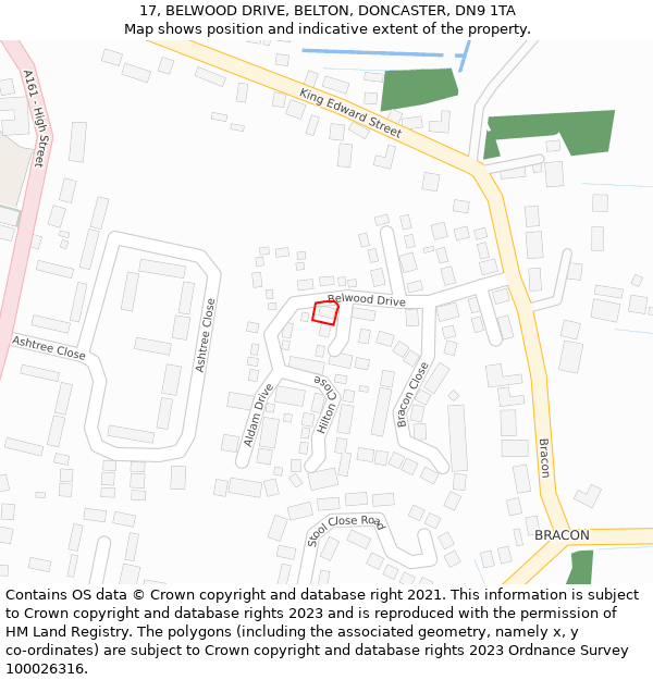 17, BELWOOD DRIVE, BELTON, DONCASTER, DN9 1TA: Location map and indicative extent of plot