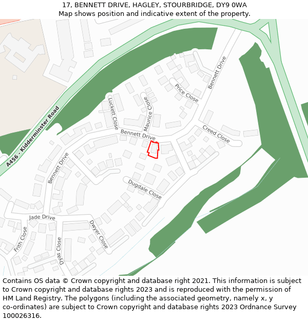 17, BENNETT DRIVE, HAGLEY, STOURBRIDGE, DY9 0WA: Location map and indicative extent of plot
