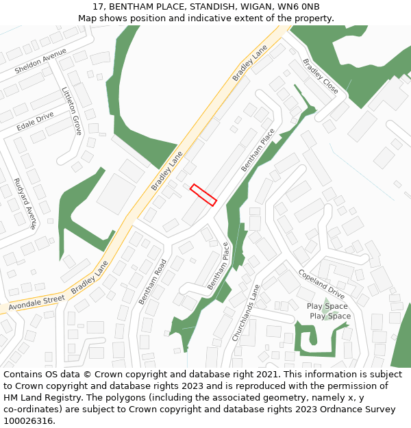 17, BENTHAM PLACE, STANDISH, WIGAN, WN6 0NB: Location map and indicative extent of plot