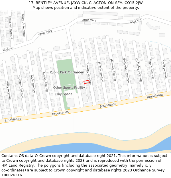 17, BENTLEY AVENUE, JAYWICK, CLACTON-ON-SEA, CO15 2JW: Location map and indicative extent of plot