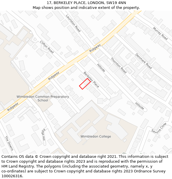 17, BERKELEY PLACE, LONDON, SW19 4NN: Location map and indicative extent of plot