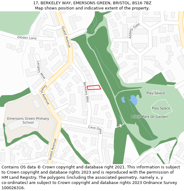 17, BERKELEY WAY, EMERSONS GREEN, BRISTOL, BS16 7BZ: Location map and indicative extent of plot