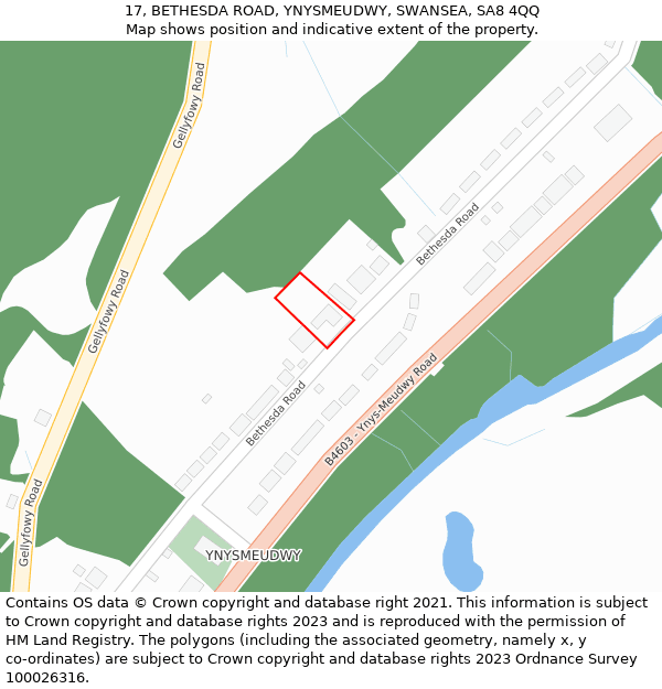 17, BETHESDA ROAD, YNYSMEUDWY, SWANSEA, SA8 4QQ: Location map and indicative extent of plot