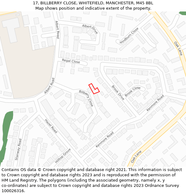 17, BILLBERRY CLOSE, WHITEFIELD, MANCHESTER, M45 8BL: Location map and indicative extent of plot
