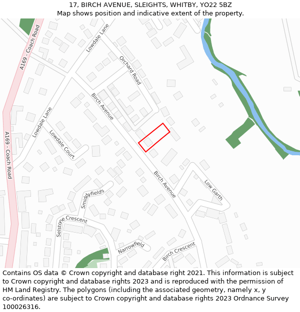 17, BIRCH AVENUE, SLEIGHTS, WHITBY, YO22 5BZ: Location map and indicative extent of plot
