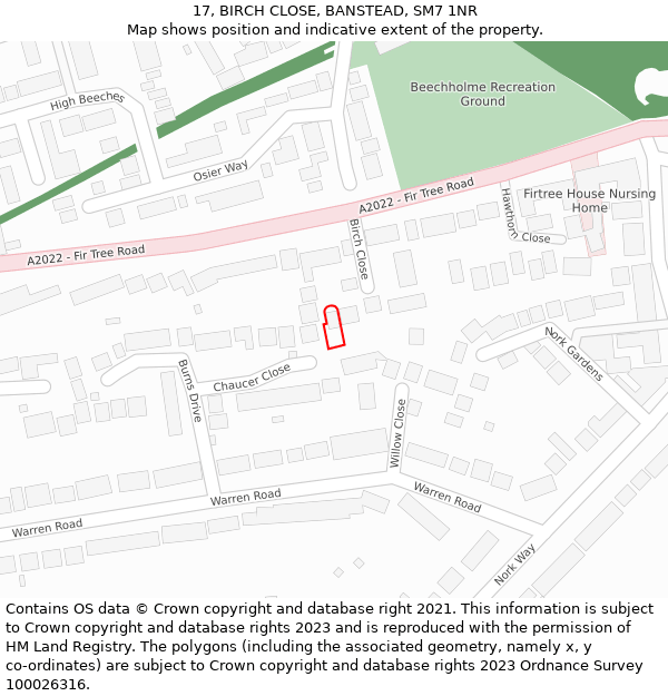 17, BIRCH CLOSE, BANSTEAD, SM7 1NR: Location map and indicative extent of plot