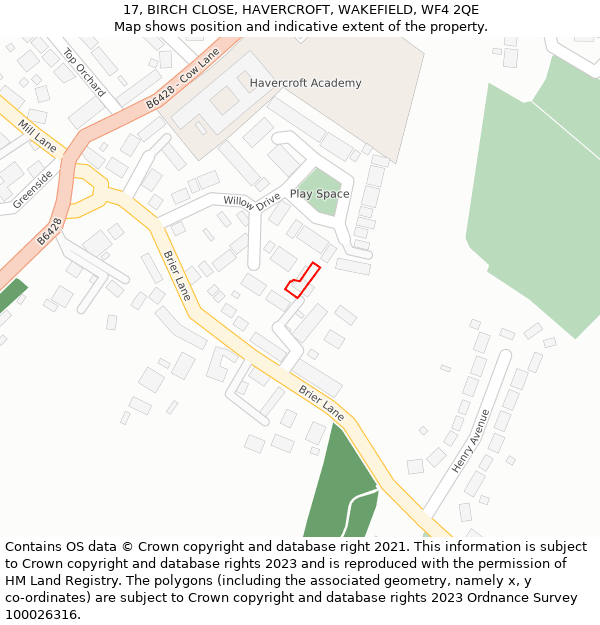 17, BIRCH CLOSE, HAVERCROFT, WAKEFIELD, WF4 2QE: Location map and indicative extent of plot