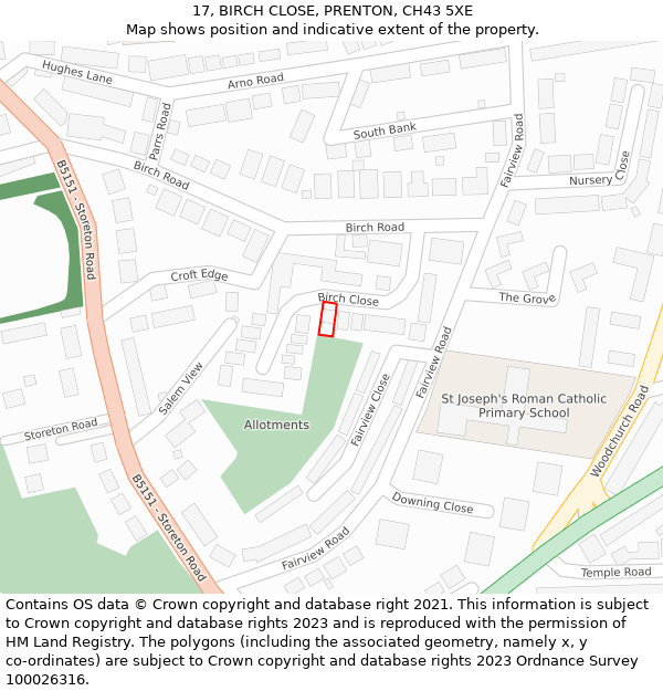 17, BIRCH CLOSE, PRENTON, CH43 5XE: Location map and indicative extent of plot