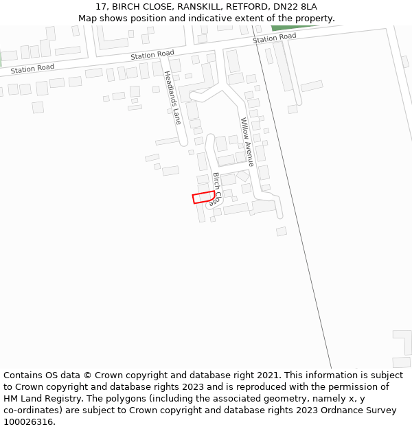 17, BIRCH CLOSE, RANSKILL, RETFORD, DN22 8LA: Location map and indicative extent of plot