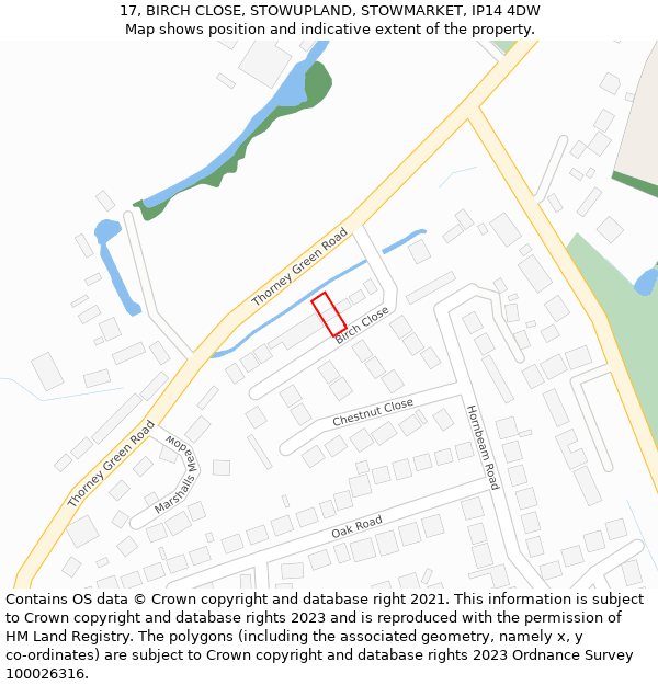 17, BIRCH CLOSE, STOWUPLAND, STOWMARKET, IP14 4DW: Location map and indicative extent of plot