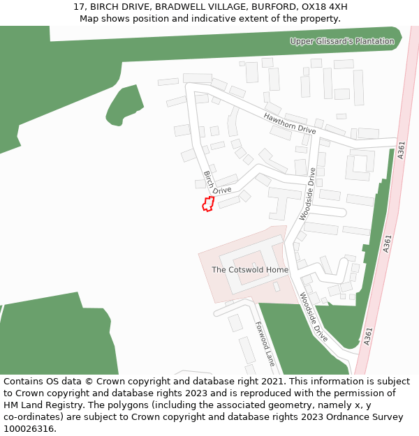 17, BIRCH DRIVE, BRADWELL VILLAGE, BURFORD, OX18 4XH: Location map and indicative extent of plot