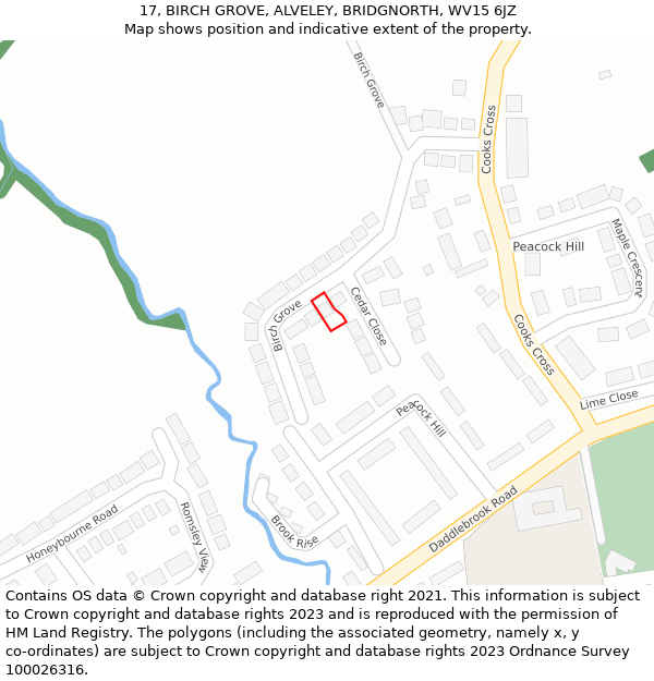 17, BIRCH GROVE, ALVELEY, BRIDGNORTH, WV15 6JZ: Location map and indicative extent of plot